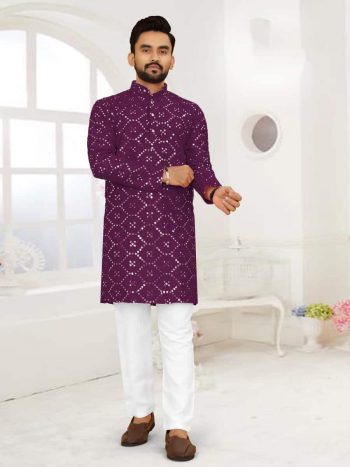 TRENDING SILK EMBROIDERY MIRROR WORK KURTA WITH PAYJAMA WINE