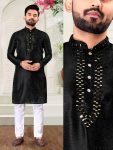 TRENDING SILK REAL MIRROR WORK KURTA WITH PAJAMA BLACK
