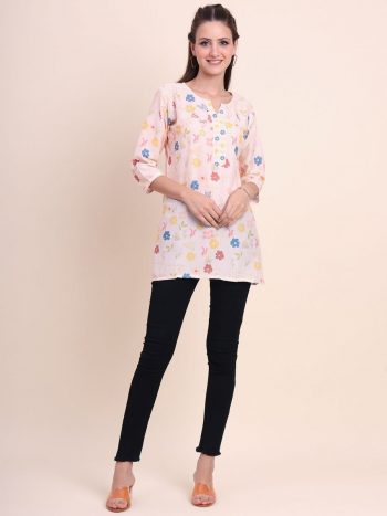 TRENDING SOFT COTTON DIGITAL PRINTED SHORT KURTI WHIITE