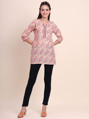TRENDING SOFT COTTON DIGITAL PRINTED SHORT KURTI MAROON