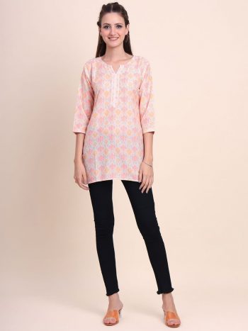 TRENDING SOFT COTTON DIGITAL PRINTED SHORT KURTI PEACH