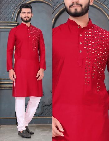 TRENDING VISCOSE REAL MIRROR WORK KURTA WITH PAYJAMA RED
