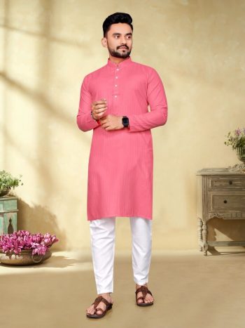 TRENDING WEAVING WORK MEN'S KURTA WITH PAYJAMA PINK