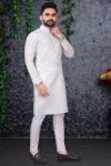 TRENDING WEAVING WORK MEN'S KURTA WITH PAYJAMA WHITE