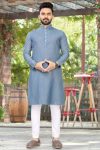 TRENDING WEAVING WORK MEN'S KURTA WITH PAYJAMA GREY