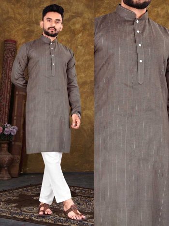 SIMPLE TWO TONE COTTON KURTA WITH PAYJAMA READY TO WEAR GREY