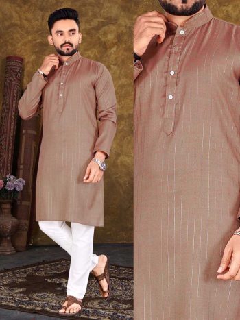 SIMPLE TWO TONE COTTON KURTA WITH PAYJAMA READY TO WEAR PEACH