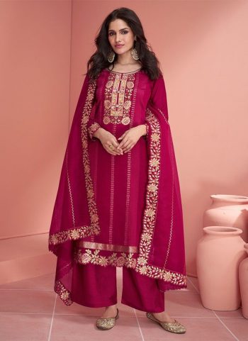FANCY VICHITRA SILK EMBROIDERY SEQUENCE WORK TOP PALAZZO WITH DUPATTA RANI