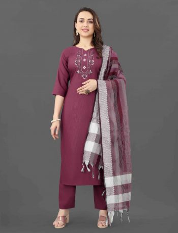 FORMAL WEAR COTTON EMBROIDERY WORK TOP BOTTOM WITH DUPATTA  MAROON