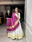 WEDDING WEAR GAJI SILK LAGDI PATTA  LEHENGA CHOLI WITH DUPATTA WHITE