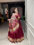 WEDDING WEAR GAJI SILK LAGDI PATTA  LEHENGA CHOLI WITH DUPATTA MAROON