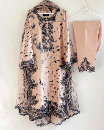 PARTY WEAR EMBROIDERY WORK TOP BOTTOM WITH DUPATTA CREAM