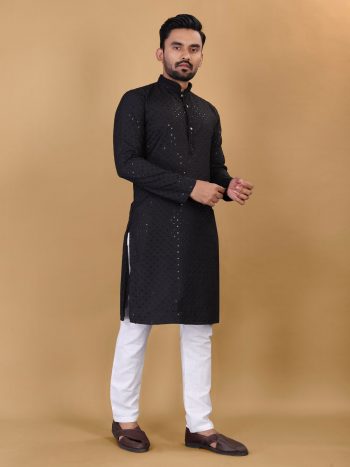 FANCY COTTON RAYON MENS KURTA WITH PAYJAMA BLACK