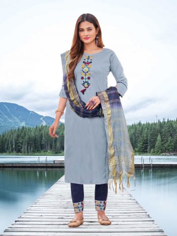 LATEST RAYON EMBROIDERY WORK TOP BOTTOM WITH DUPATTA GREY
