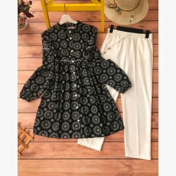 DESIGNER DIGITAL PRINT WORK KURTI WITH PALAZZO BLACK