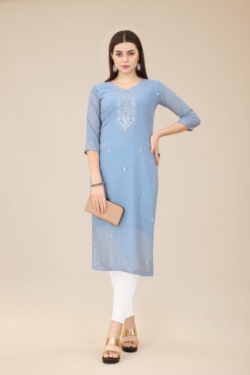 FORMAL WEAR GEORGETTE EMBROIDERY WORK READY TO WEAR ONLY KURTI  GREY