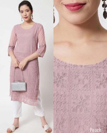 DESIGNER GEORGETTE LUCKNOWI CHICKENKARI KURTI ONION