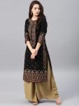 FASHIONABLE HEAVY RAYON FOIL PRINT ORK NAYRA CUT KURTI BLACK