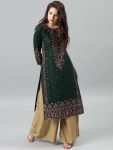 FASHIONABLE HEAVY RAYON FOIL PRINT ORK NAYRA CUT KURTI GREEN