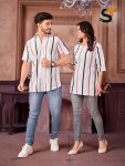 1DESIGNER COTTON PRINT WORK MENS SHIRT WITH LADIES KURTI COUPLE WEAR WHOLESALE PRICE ETHNIC GARMENT (45)
