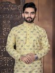 1DESIGNER SILK EMBROIDREY THREAD WORK MEN’S KURTA WITH PAJAMA PARTY WEAR WHOLESALE PRICE ETHNIC GARMENT (9)