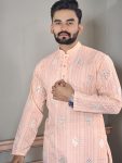 1TRADITIONAL LINEN EMBROIDERY SEQUENCE WORK MEN’S KURTA WITH PAJAMA PARTY WEAR WHOLESALE PRICE ETHNIC GARMENT (4)