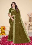 PARTY WEAR GEORGETTE DIAMOND WORK SAREE WITH UNSTITCHED BLOUSE PISTA