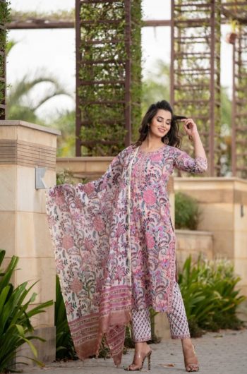 ATTRACTIVE COTTON BLEND PRINTED TOP BOTTOM WITH DUPATTA PINK