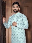 2DESIGNER SILK EMBROIDREY THREAD WORK MEN’S KURTA WITH PAJAMA PARTY WEAR WHOLESALE PRICE ETHNIC GARMENT (11)