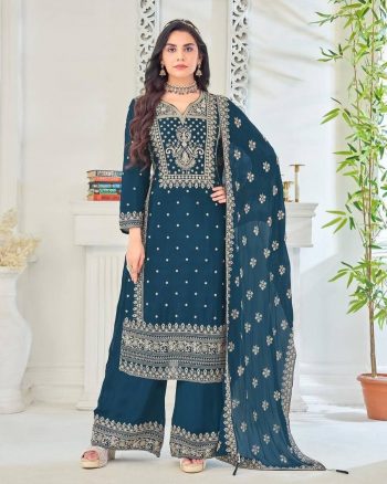 LATEST CHINON SILK EMBROIDREY SEQUENCE WORK TOP PALAZZO WITH DUPATTA RAMA