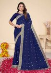 PARTY WEAR GEORGETTE DIAMOND WORK SAREE WITH UNSTITCHED BLOUSE NEVY BLUE