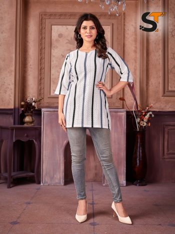 DESIGNER COTTON PRINT WORK LADIES ONLY TOP WHITE