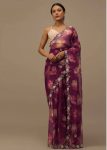DESIGNER SOFT ORGANZA PRINTED SAREE WITH UNSTITCHED BLOUSE WINE