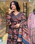 3FANCY COTTON SEQUENCE EMBROIDREY BLACK PRINT GOWN BOTTOM WITH DUPATTA PARTY WEAR WHOLESALE PRICE ETHNIC GARMENT (25)