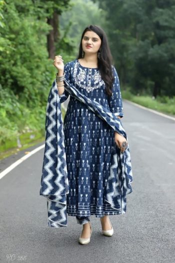 FASHIONABLE RAYON PRINTED TOP BOTTOM WITH DUPATTA BLUE