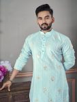 4TRADITIONAL LINEN EMBROIDERY SEQUENCE WORK MEN’S KURTA WITH PAJAMA PARTY WEAR WHOLESALE PRICE ETHNIC GARMENT (16)