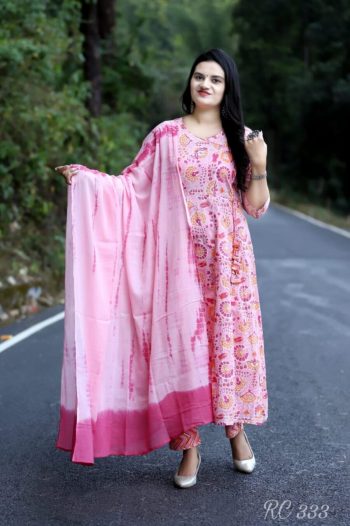 FASHIONABLE RAYON PRINTED TOP BOTTOM WITH DUPATTA  PINK