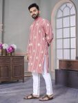 5TRADITIONAL LINEN EMBROIDERY SEQUENCE WORK MEN’S KURTA WITH PAJAMA PARTY WEAR WHOLESALE PRICE ETHNIC GARMENT (13)