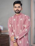 5TRADITIONAL LINEN EMBROIDERY SEQUENCE WORK MEN’S KURTA WITH PAJAMA PARTY WEAR WHOLESALE PRICE ETHNIC GARMENT (13)