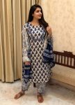 ATTRACTIVE COTTON BLEND PRINTED TOP BOTTOM WITH DUPATTA BLUE