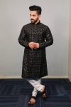 6FANCY SOFT SILK EMBROIDERY SEQUENCE WORK MEN’S KURTA WITH PAJAMA PARTY WEAR WHOLESALE PRICE ETHNIC GARMENT (4)