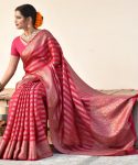 ATTRACTIVE BANARASI SILK BROCADE AND GOLD ZARI WORK SAREE WITH UNSTITCHED BLOUSE FESTIVAL WEAR WHOLESALE PRICE ETHNIC GARMENT (1)