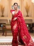 ATTRACTIVE BANARASI SILK BROCADE WITH ZARI WORK SAREE WITH UNSTITCHED BLOUSE RED