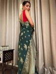 ATTRACTIVE BANARASI SILK GOLD ZARI WORK SAREE WITH UNSTITCHED BLOUSE FESTIVAL WEAR WHOLESALE PRICE ETHNIC GARMENT (2)