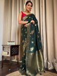 ATTRACTIVE BANARASI SILK GOLD ZARI WORK SAREE WITH UNSTITCHED BLOUSE FESTIVAL WEAR WHOLESALE PRICE ETHNIC GARMENT (2)