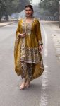 ATTRACTIVE CHINON SEQUENCE WITH THREAD WORK TOP DHOTI WITH DUPATTA FESTIVAL WEAR WHOLESALE PRICE ETHNIC GARMENT (2)