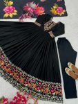 ATTRACTIVE CHINON SILK EMBROIDERY SEQUENCE WORK GOWN PANT WITH DUPATTA FESTIVAL WEAR WHOLESALE PRICE ETHNIC GARMENT (9)