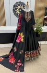 ATTRACTIVE CHINON SILK EMBROIDERY SEQUENCE WORK GOWN PANT WITH DUPATTA BLACK
