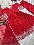 ATTRACTIVE CHINON SILK EMBROIDERY WORK GOWN PALAZZO WITH DUPATTA FESTIVAL WEAR WHOLESALE PRICE ETHNIC GARMENT (5)