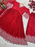 ATTRACTIVE CHINON SILK EMBROIDERY WORK GOWN PALAZZO WITH DUPATTA FESTIVAL WEAR WHOLESALE PRICE ETHNIC GARMENT (5)